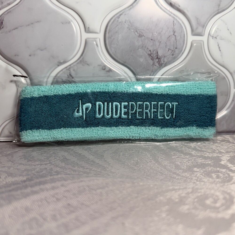 Dude Perfect Terry Cloth Headband Sweat Band Blue/Turquoise Brand New Sealed